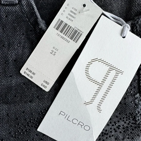 Anthropologie PILCRO Devon Rhinestone Distressed Denim Shorts Black Wash 25 NWT - Picture 11 of 13